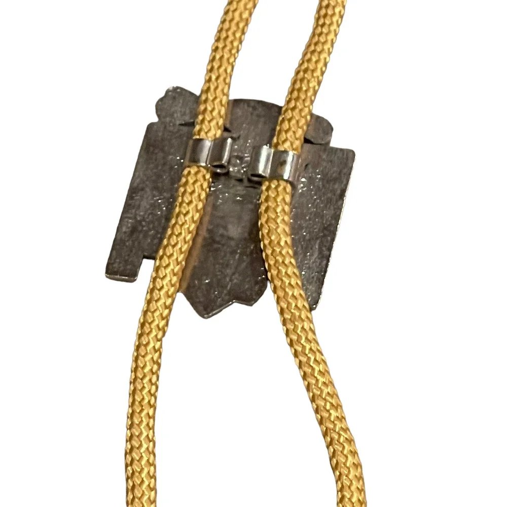 Vintage Mens Bolo Tie Yellow Rope With Aztec Native American Symbol Southwestern